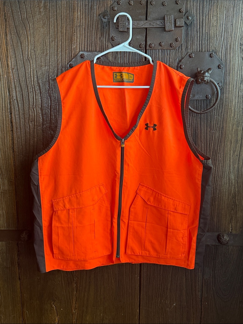 Men’s Under Armour Orange Safety Vest with Brown Trim